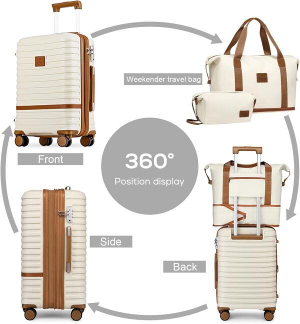 Joyway Luggage Set 3 Piece Suitcase Sets with Spinner Wheel,Hardside Expandable Travel Laggage with TSA Lock (13/20/24/28 White brown - Image 4