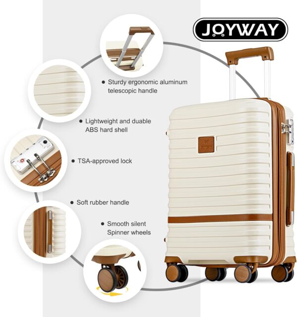 Joyway Luggage Set 3 Piece Suitcase Sets with Spinner Wheel,Hardside Expandable Travel Laggage with TSA Lock (13/20/24/28 White brown - Image 6