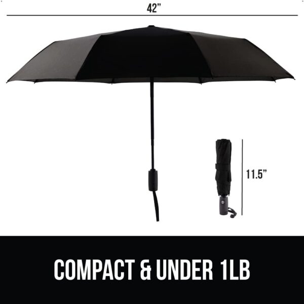 GORILLA GRIP Windproof Compact Stick Umbrella for Rain, Travel One-Click Automatic Open and Close, Lightweight, Portable, Strong Reinforced Fiberglass Ribs, Easily Collapsible, Black - Image 5