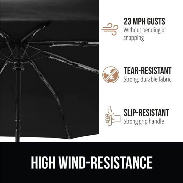 GORILLA GRIP Windproof Compact Stick Umbrella for Rain, Travel One-Click Automatic Open and Close, Lightweight, Portable, Strong Reinforced Fiberglass Ribs, Easily Collapsible, Black - Image 4