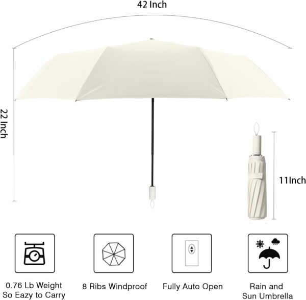UV Sun Umbrella - Compact Folding Travel Parasol for Windproof, Rainproof Protection With Anti-UV Coating - Portable for Men and Women - Image 7