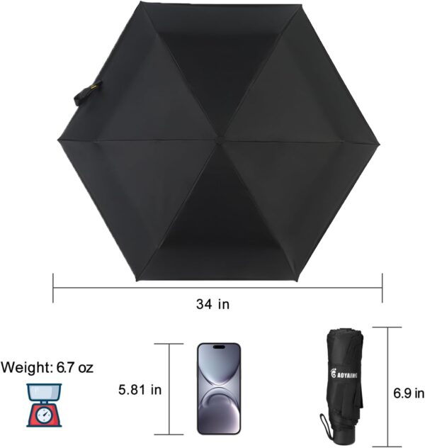 GAOYAING Compact Travel Umbrella with Case Sun&Rain Lightweight Small and Compact Suit for Pocket Black,34 Inches - Image 3