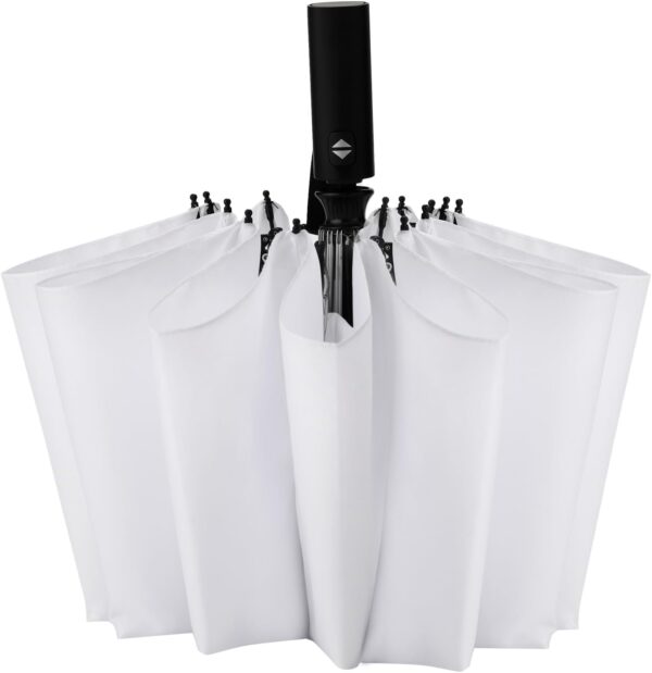 GAOYAING 46 Inch Large Automatic Travel Umbrella, 12 Ribs Windproof Design, Heavy Duty Strong 210T Pongee Fabric Folding Umbrella with Sleeve, White - Image 4