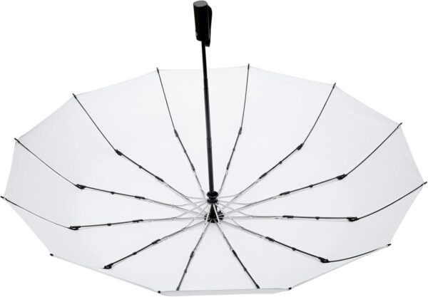 GAOYAING 46 Inch Large Automatic Travel Umbrella, 12 Ribs Windproof Design, Heavy Duty Strong 210T Pongee Fabric Folding Umbrella with Sleeve, White - Image 6
