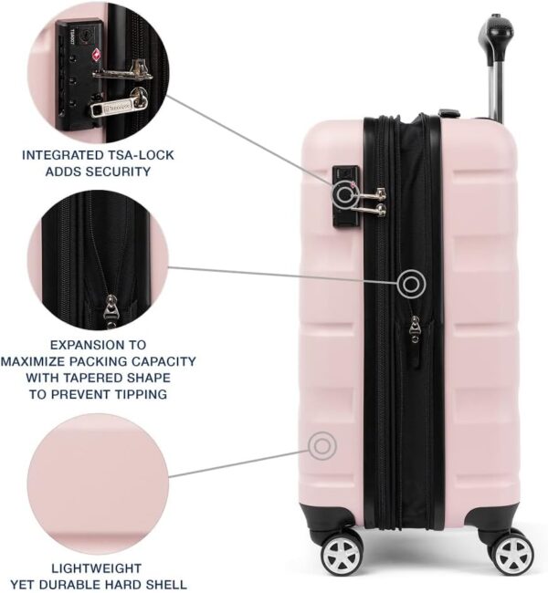 Travelpro Runway 2 Piece Luggage Set, Carry-on & Convertible Medium to Large 28-Inch Check-in Hardside Expandable Luggage, 8 Spinner Wheels, TSA Lock, Hardshell Suitcase, Powder Pink - Image 5
