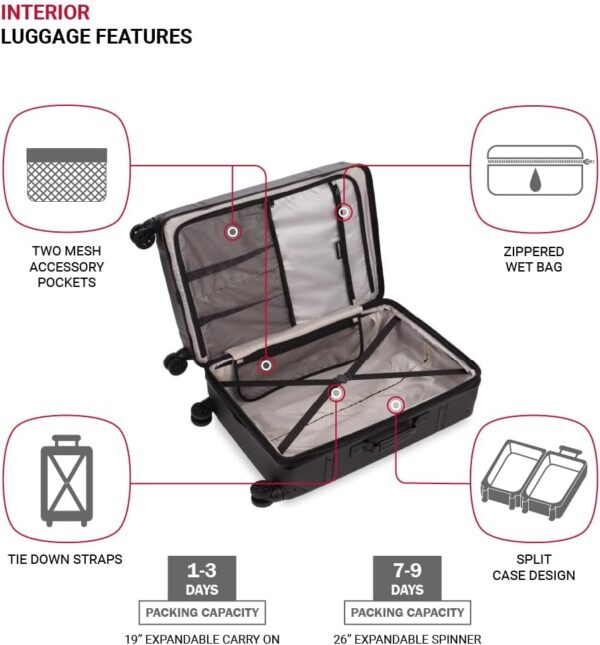 SwissGear 7739 Hardside Luggage Trunk with Spinner Wheels, Black, 2-Piece Set (19/26) - Image 4