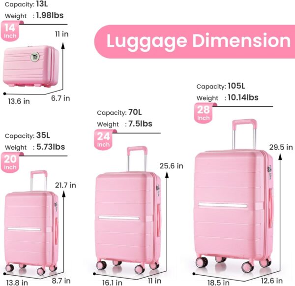 Hard Shell Luggage Sets 4 Piece with 360 Spinner Wheels,Lightweight Suitcase Set with TSA Lock,Travel Luggage Set with Telescoping Handle,Light and Strong,Easy to Clean (Pink 1) - Image 2