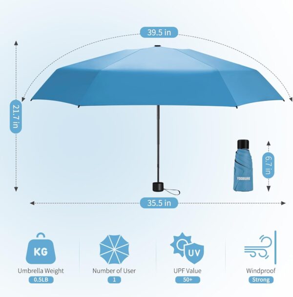 Yoobure Small Mini Umbrella with Case Light Compact Design Perfect for Travel Lightweight Portable Parasol Outdoor Sun&Rain Umbrellas - Image 2