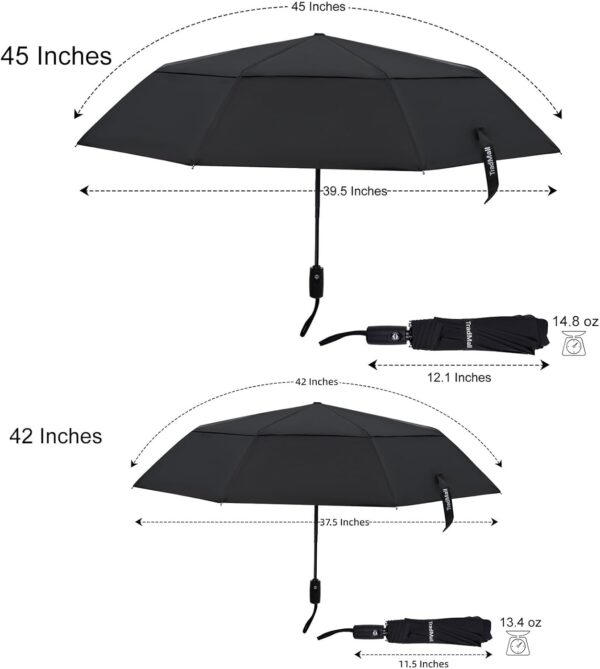 TradMall Travel Umbrella, 42/45 Inches Double Vented Canopy Windproof Automatic Strong Compact Folding Umbrellas for Rain Women and Men - Image 2