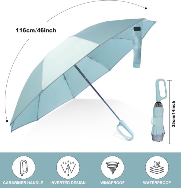 QWB TUMAAOTU Inverted Umbrella with Carabiner Handle, Wind Proof Umbrellas For Rain and Sun, 46 Inch Portable Reverse Folding UV Umbrella, Car Umbrella for Women Men, 10 Ribs - Image 6