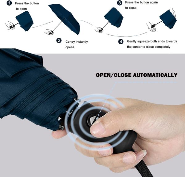 SIEPASA Windproof Travel Umbrella - Automatic Compact Folding Umbrella for Rain, Small Portable Windproof Umbrellas for Men Women and Teenagers (Navy Blue) - Image 4