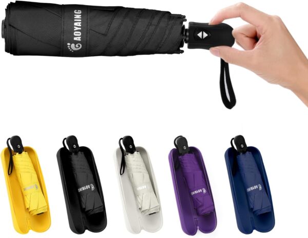 GAOYAING Compact Automatic Travel Umbrella with Case, Mini Small Folding Sun UV, Pocket Purse Umbrella
