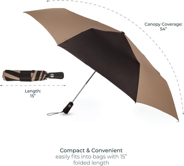 Totes Folding Golf Umbrella Water Repellant, Auto Open/Close, UV Sun Protection, 54-Inch, Black - Image 4