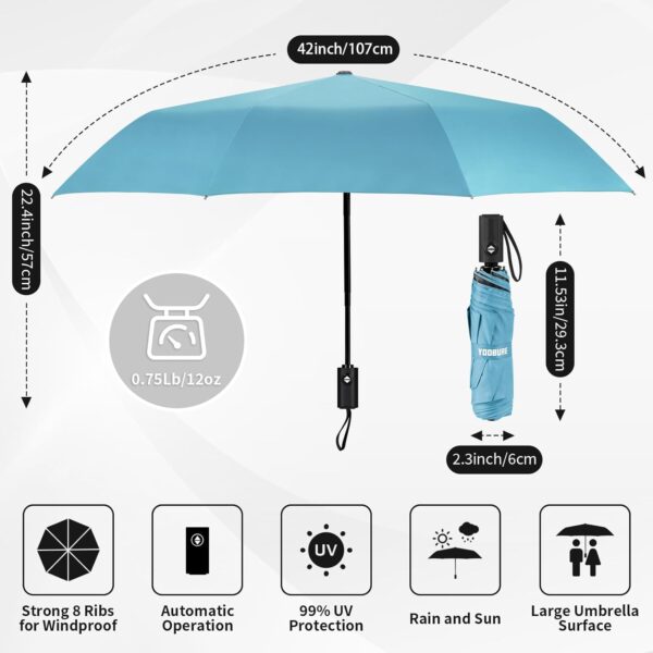 Yoobure Windproof Travel Umbrella, Automatic Umbrellas for Rain - Compact Folding Umbrella with UV Protection, Lightweight Portable Design for Backpack/Walking/Car, Sun & Storm Ready - Image 2