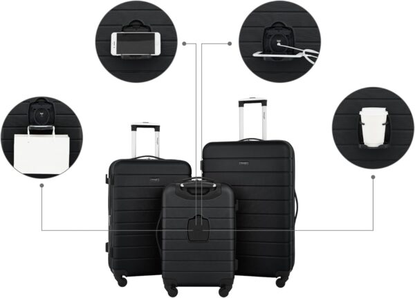 Wrangler Smart Luggage Cup Holder and USB Port, Black, 3 Piece Set - Image 2