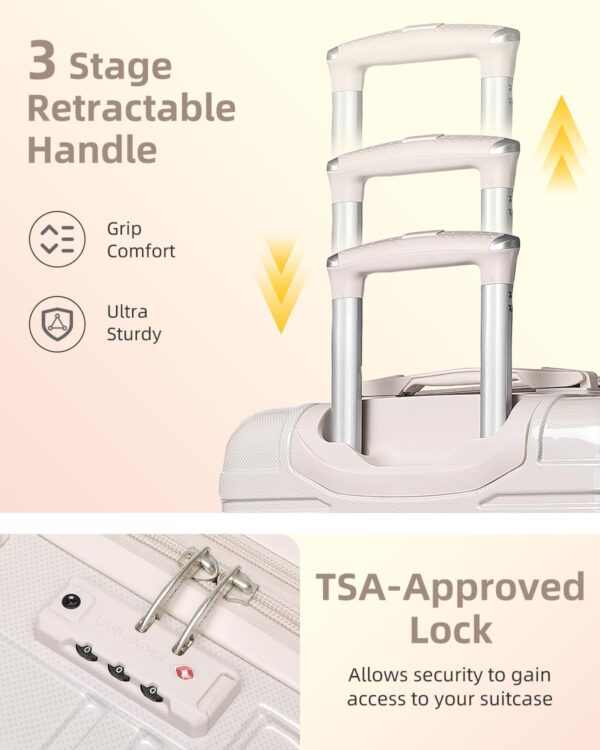 LARVENDER Luggage Sets 6 Piece Hardside Expandable Suitcase with Wheels TSA Lock, PC+ABS Hardshell Lightweight Travel Luggage Sets for Women, Glossy Champagne - Image 3