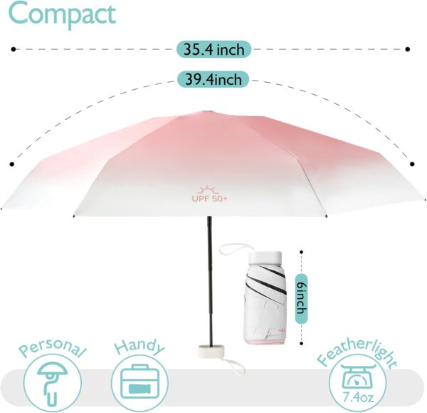 Compact Mini Umbrella for Purse - Lightweight, Pocket-Sized Travel Umbrella with Black UV Coating for Sun Protection, Purple - Image 8