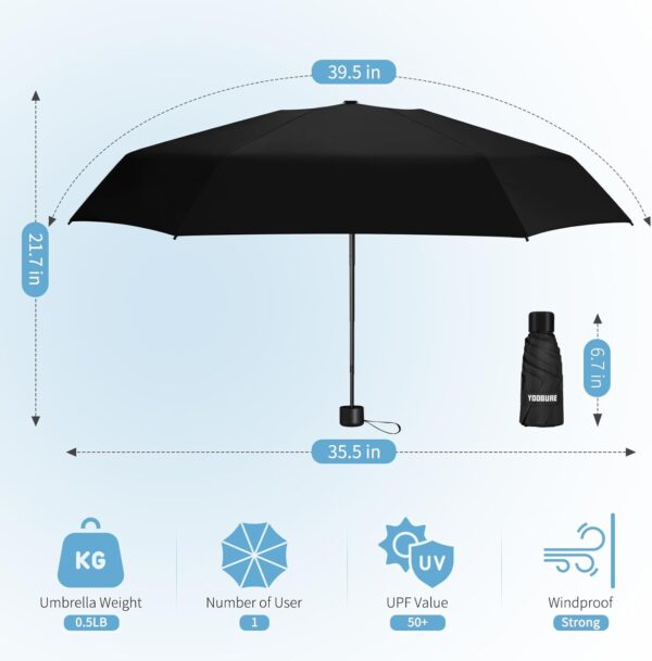 Yoobure Small Mini Umbrella with Case Light Compact Design Perfect for Travel Lightweight Portable Parasol Outdoor Sun&Rain Umbrellas - Image 2
