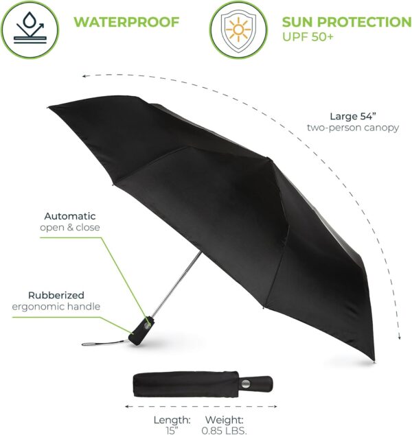 Totes Folding Golf Umbrella Water Repellant, Auto Open/Close, UV Sun Protection, 54-Inch, Black - Image 7