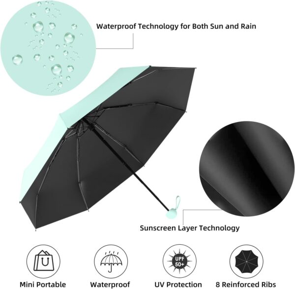 Travel Mini Folding Compact Umbrella with Case, 8 Ribs Lightweight Portable, Small Sun & Rain Pocket Umbrella for Girls and Women - Image 6