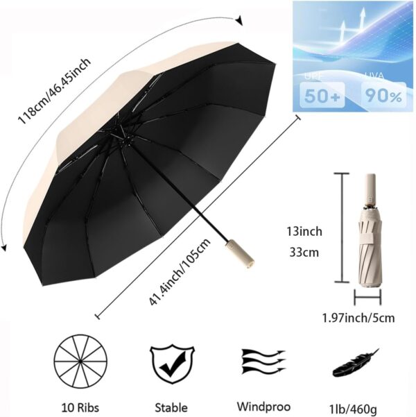 erised's bifrost French style Automatic Windproof Travel Compact Folding Umbrella Auto Open Close/10 Ribs/UV Protection/Sun Rain/UPF 50/Portable Backpack/Women Men - Image 2
