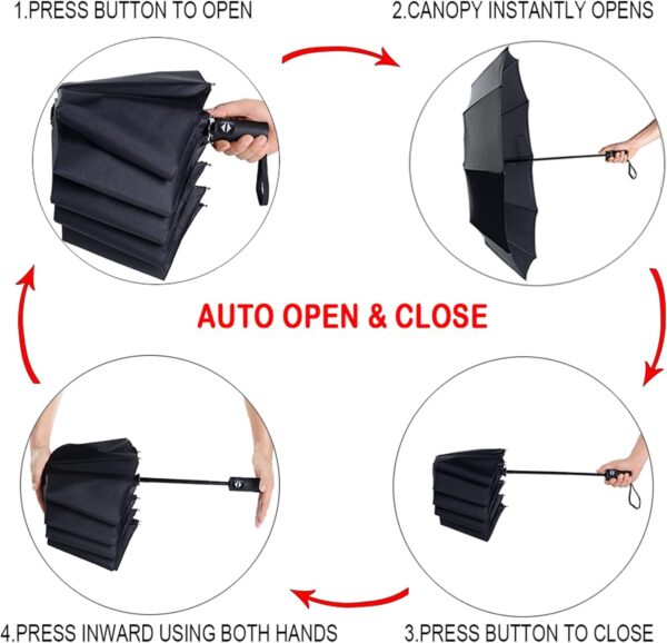 Travel Essentials Umbrella Windproof Compact Collapsible Light, Automatic, Strong and Portable, Wind Resistant Folding Small Umbrella for Rain - Image 5