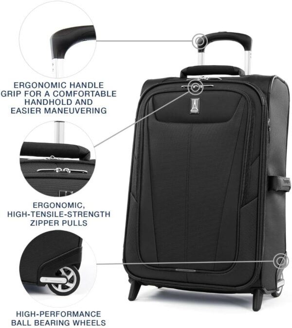 Travelpro Maxlite 5 Softside Expandable Upright 2 Wheel Carry on Luggage, Lightweight Suitcase, Men and Women, Black, Carry On 22-Inch - Image 2