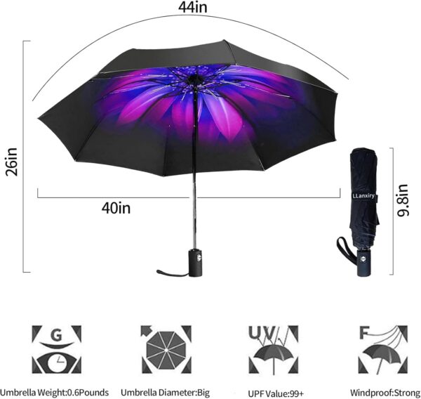 LLanxiry Compact Travel Umbrella,Windproof Waterproof Stick Umbrella Anti-UV Protection Golf Umbrellas - Image 3