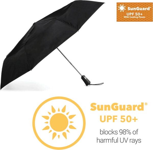 totes Portable Umbrella for Travel – Compact for Car, Backpack and Purse – Windproof, Strong, UV Sun Protection, Water-Repellant, Foldable On-the-Go Umbrella with One Touch Open/Close - Image 3