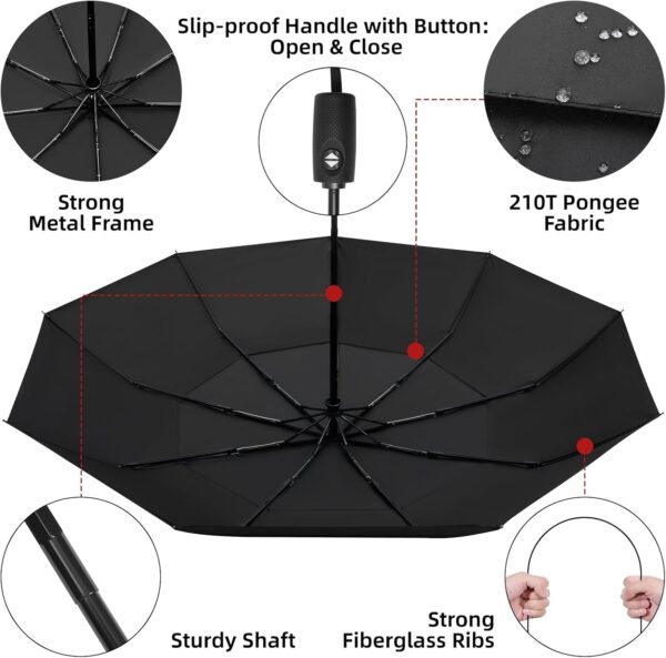 TradMall Travel Umbrella, 42/45 Inches Double Vented Canopy Windproof Automatic Strong Compact Folding Umbrellas for Rain Women and Men - Image 5