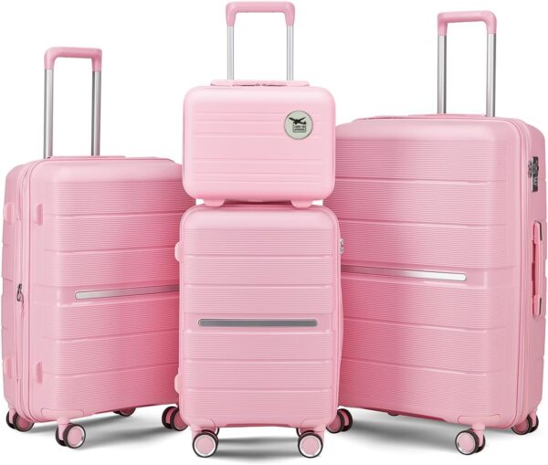 Hard Shell Luggage Sets 4 Piece with 360 Spinner Wheels,Lightweight Suitcase Set with TSA Lock,Travel Luggage Set with Telescoping Handle,Light and Strong,Easy to Clean (Pink 1)
