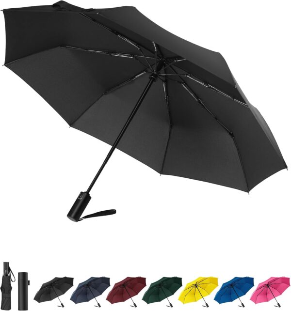 Compact Travel Umbrella – Windproof, Lightweight, Automatic Open/Close, Durable Waterproof Canopy for Rain & Sun, UV Protection, Perfect for Travel, Backpack, Purse, or Everyday Use
