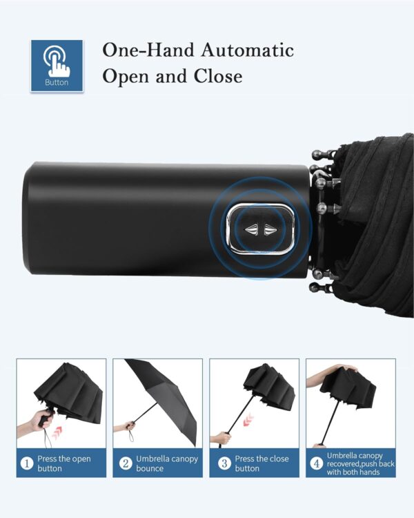 Compact Travel Umbrella – Windproof, Lightweight, Automatic Open/Close, Durable Waterproof Canopy for Rain & Sun, UV Protection, Perfect for Travel, Backpack, Purse, or Everyday Use - Image 2