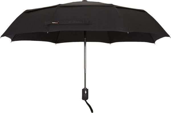 Amazon Basics Round Travel Umbrella for Rain, Wind-proof Compact Umbrella with Wind Vent, Auto Open/Close, Strong Alloy Steel Frame, Compact Size for Backpacks/Handbags (11" Long When Closed), One Size, Black - Image 3