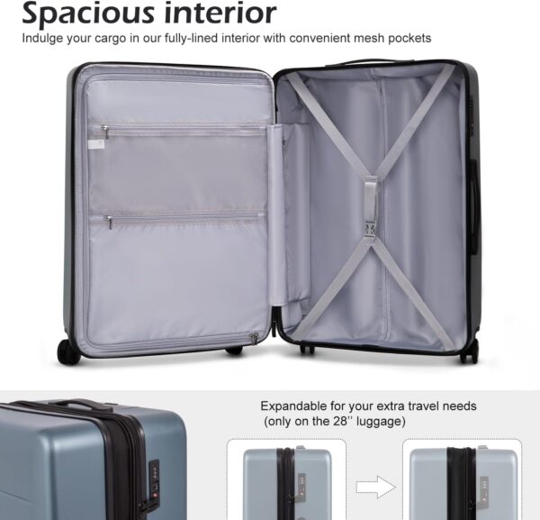 COOLIFE Luggage Suitcase Piece Set Carry On ABS+PC Spinner Trolley with pocket Compartmnet Weekend Bag(Night navy, 2-piece Set) - Image 5