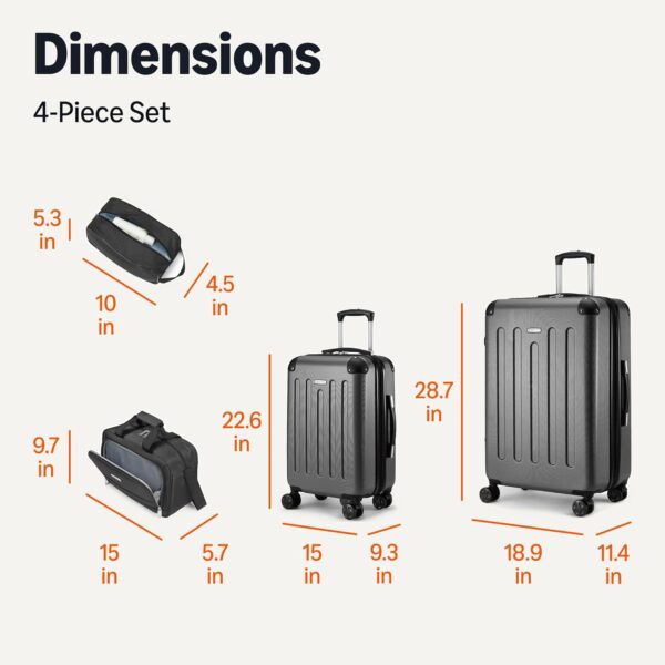 Amazon Basics 4-Piece Luggage Set, Including Two Hardside Suitcases With Multi-directional Spinner Wheels (22" Carry-On and 28" Checked), 15" Tote Bag and 10" Compact Travel Bag, Black - Image 7