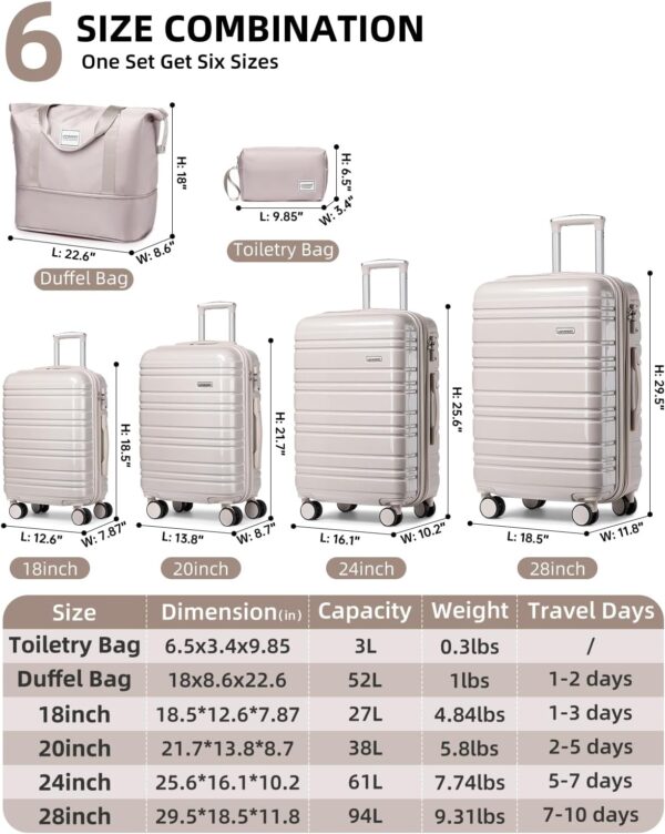 LARVENDER Luggage Sets 6 Piece Hardside Expandable Suitcase with Wheels TSA Lock, PC+ABS Hardshell Lightweight Travel Luggage Sets for Women, Glossy Champagne - Image 4