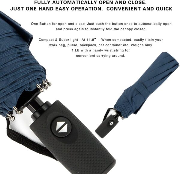 SIEPASA Windproof Travel Umbrella - Automatic Compact Folding Umbrella for Rain, Small Portable Windproof Umbrellas for Men Women and Teenagers (Navy Blue) - Image 7