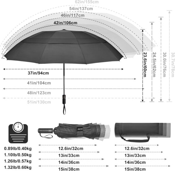 G4Free 42/46/54/62 Inch Large Golf Umbrella Compact Reverse Travel Umbrella 10 Ribs Windproof for Rain Double Canopy Automatic Open Close - Image 6