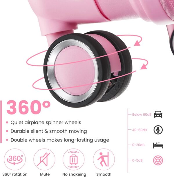 Hard Shell Luggage Sets 4 Piece with 360 Spinner Wheels,Lightweight Suitcase Set with TSA Lock,Travel Luggage Set with Telescoping Handle,Light and Strong,Easy to Clean (Pink 1) - Image 6