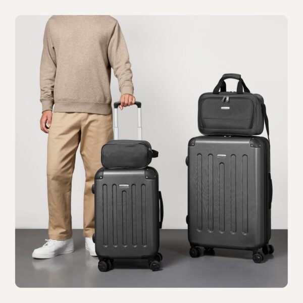 Amazon Basics 4-Piece Luggage Set, Including Two Hardside Suitcases With Multi-directional Spinner Wheels (22" Carry-On and 28" Checked), 15" Tote Bag and 10" Compact Travel Bag, Black - Image 3