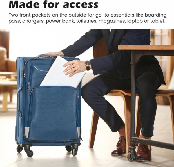 Coolife Luggage 4 Piece Set Suitcase TSA Lock Spinner Softshell lightweight (dark green) - Image 3