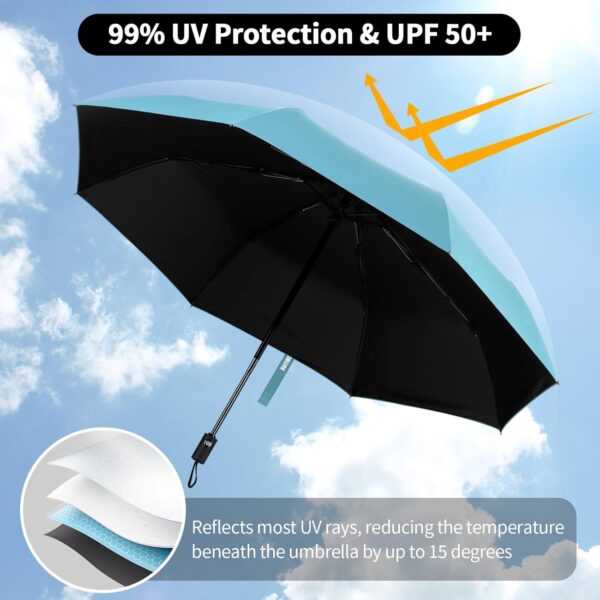Yoobure Windproof Travel Umbrella, Automatic Umbrellas for Rain - Compact Folding Umbrella with UV Protection, Lightweight Portable Design for Backpack/Walking/Car, Sun & Storm Ready - Image 5