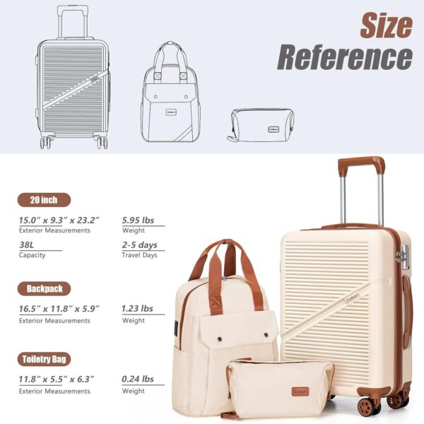 3-Piece Carry On Luggage Set 22x14x9 Airline Approved, 20 Inch Lightweight ABS Suitcases with Wheels and TSA Lock - Durable Waterproof Travel Suitcase Set - Image 7