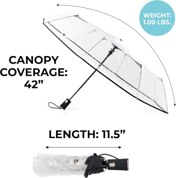 Totes Women's Ultra Clear Auto Open Compact Umbrella, Black - Image 5