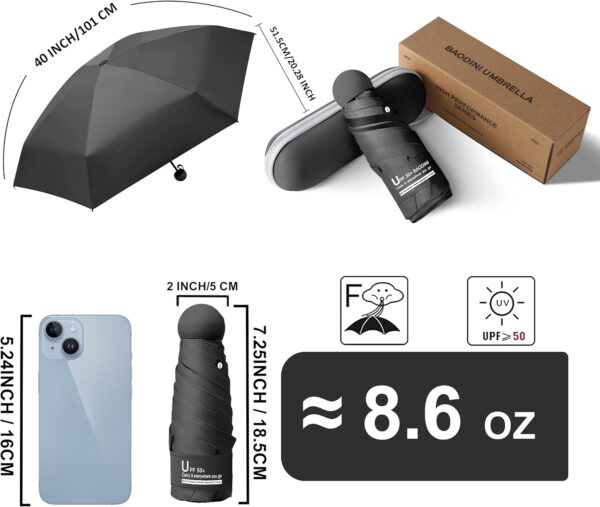 BAODINI Travel Mini Umbrella for Purse With Case Small Compact UV Sun Protection Sun Lightweight Tiny Pocket Umbrella for Women Kids and Men - Image 3