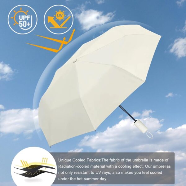 UV Sun Umbrella - Compact Folding Travel Parasol for Windproof, Rainproof Protection With Anti-UV Coating - Portable for Men and Women - Image 2