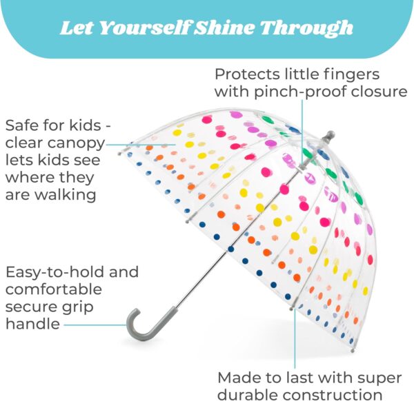 totes Kids Clear Bubble Umbrella with Dome Canopy, Lightweight Design, Wind and Rain Protection Umbrella, Clear, Kids - 38" Canopy - Image 2