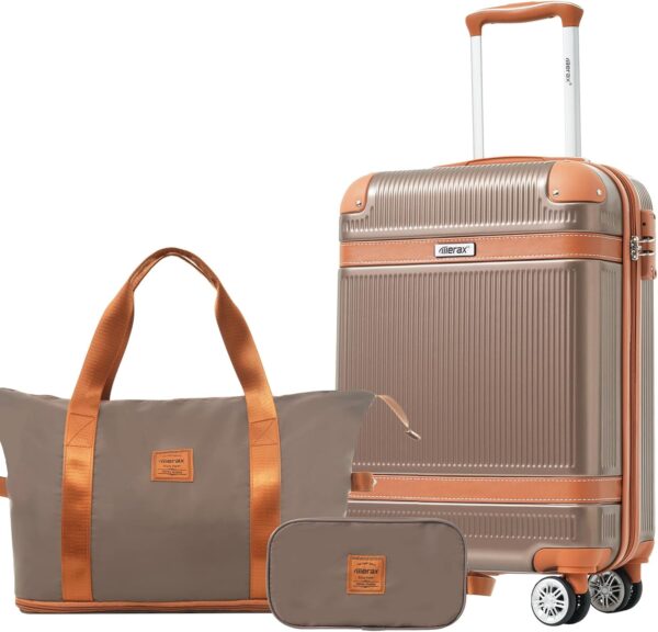 Merax Lightweight Hardshell Luggage Set with TSA Lock, 20" Carry On Suitcase + Expandable Weekender Bag + Toiletery Bag, TPE Silent Spinner Wheels