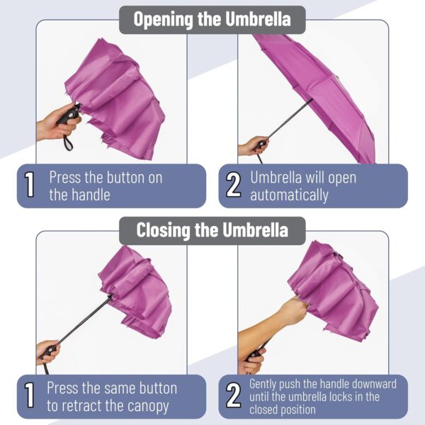 Mr. Pen- Windproof Travel Umbrella, Violet, Automatic Umbrellas for Rain, Compact Umbrella, Umbrellas for Rain Windproof - Image 4